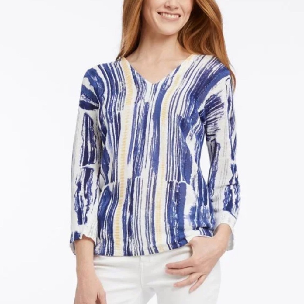 Nic+Zoe Sail Away Linen Blend Sweater Top Coastal